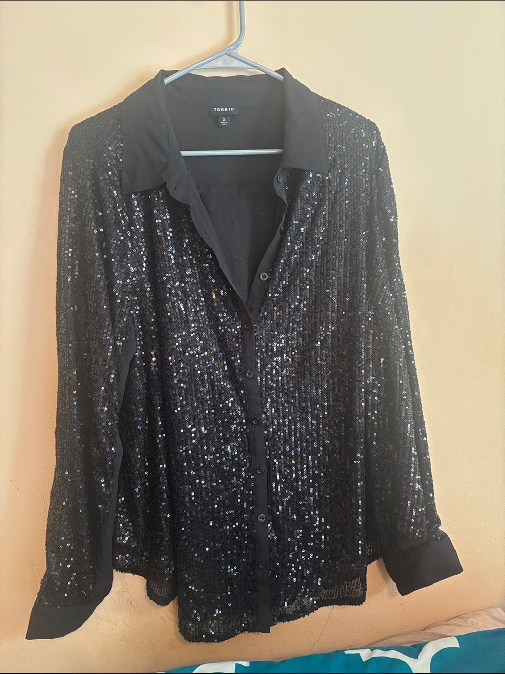 torrid Black Sequin Button-Front Blouse